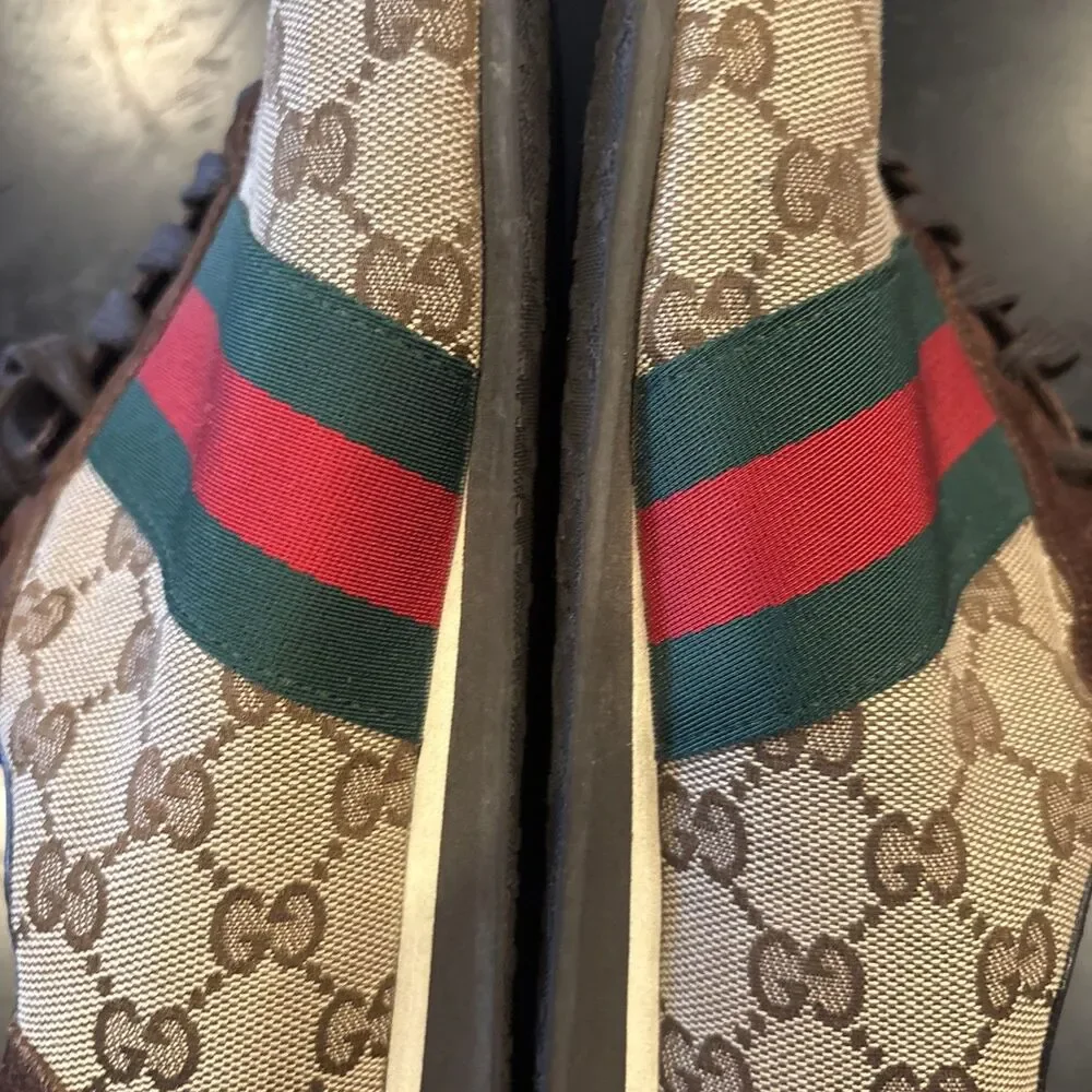 Vintage Gucci 117711 GG Canvas Web Stripe Suede Sneakers Mens US 11.5 Made Italy